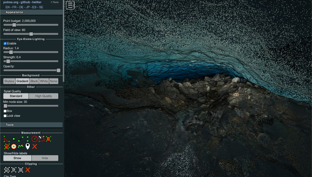 Foto 6. Vista general de la interfaz del modelo 3D de la cueva Lapislázuli